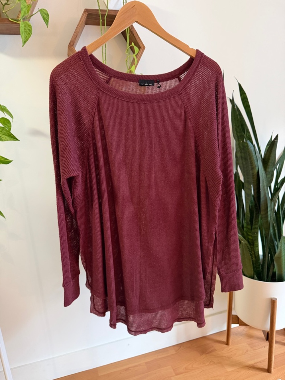 Urban Outfitters Burgundy Waffle Knit Long Sleeve Top